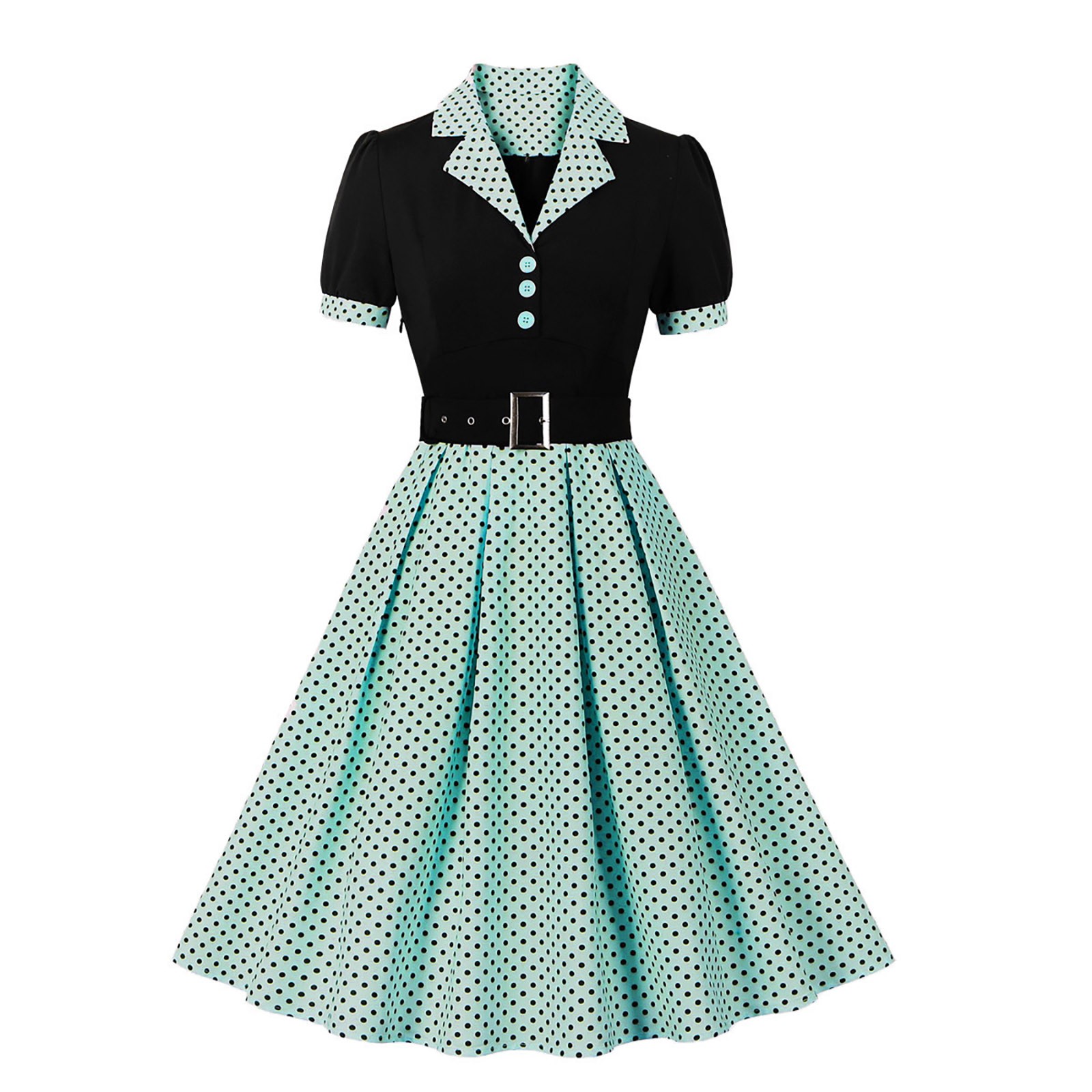 Women Vintage Cocktail Party Swing Costume 1950s Polka Dot Dress With Belt - Picture 28 of 41